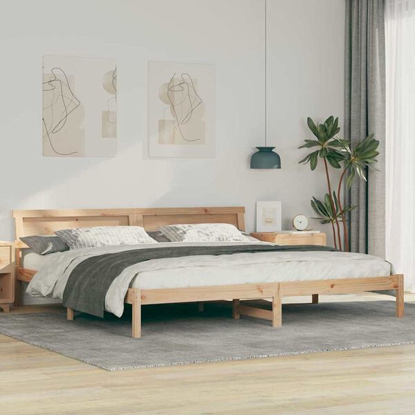vidaXL Bed Frame with Headboard Brown 180 x 200 cm Solid Pine Wood