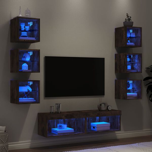 vidaXL 8 Piece TV Wall Units with LED Smoked Oak Engineered Wood