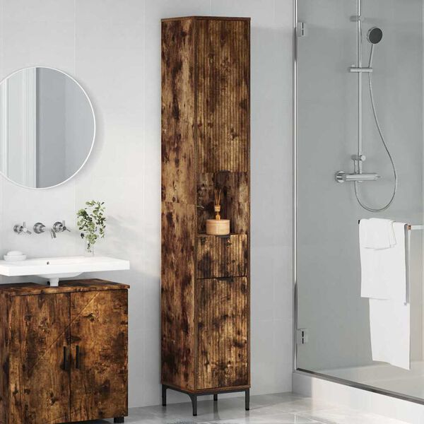 vidaXL Bathroom Cabinet with Drawer Smoked Oak 31.5 x 33 x 190 cm