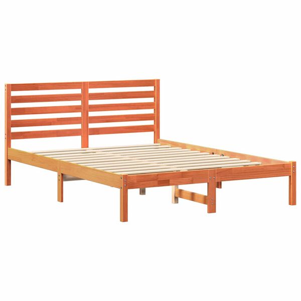 vidaXL Bed Frame with Headboard Wax Brown 140 x 190 cm Solid Pine Wood