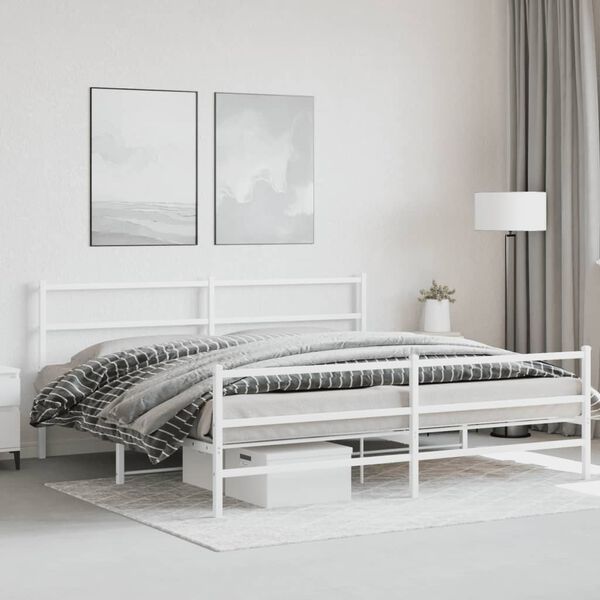 vidaXL Metal Bed Frame without Mattress with Footboard&nbsp;White 200x200cm