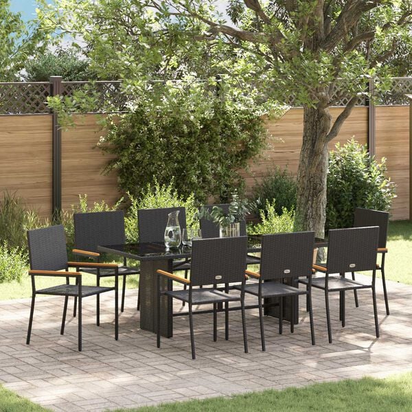 vidaXL Garden Dining Set 9 pcs Black Poly Rattan