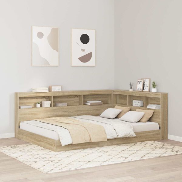 vidaXL Storage Headboard with Shelf Sonoma Oak 160 cm Engineered Wood