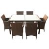 vidaXL 7 Piece Outdoor Dining Set with Cushions Poly Rattan Brown