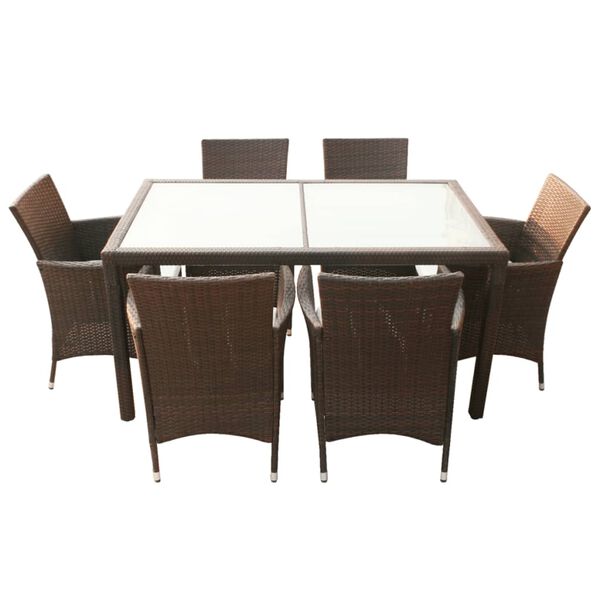 vidaXL 7 Piece Outdoor Dining Set with Cushions Poly Rattan Brown