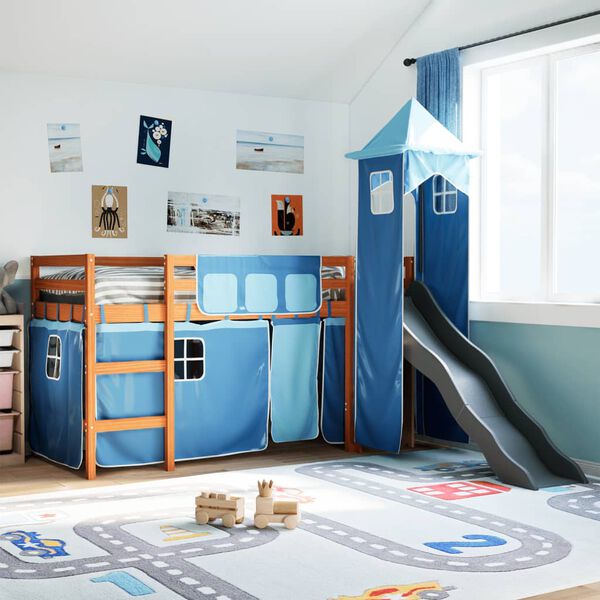 vidaXL Kids' Loft Bed with Tower Blue 80x200 cm Solid Wood Pine