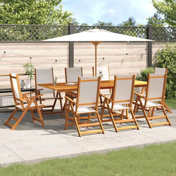 vidaXL 9 Piece Garden Dining Set Solid Wood Acacia and Textilene
