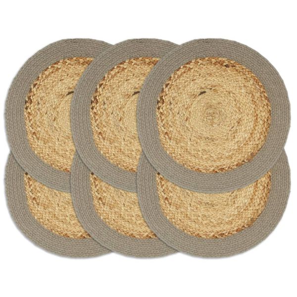 vidaXL Placemats 6 pcs Natural and Grey 38 cm Jute and Cotton
