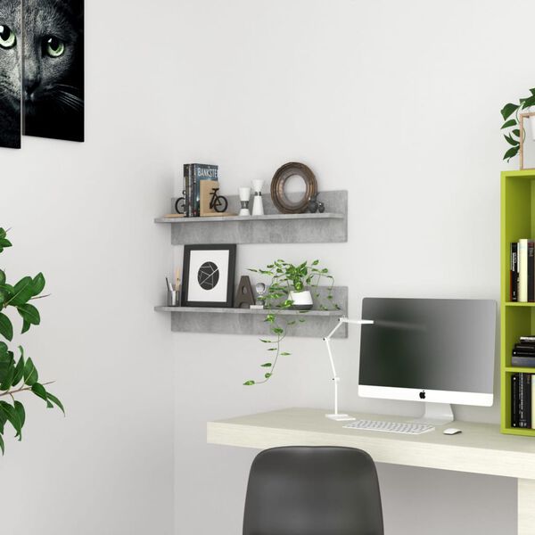 vidaXL Wall Shelf 2 pcs Concrete Grey 80x11.5x18 cm Engineered Wood