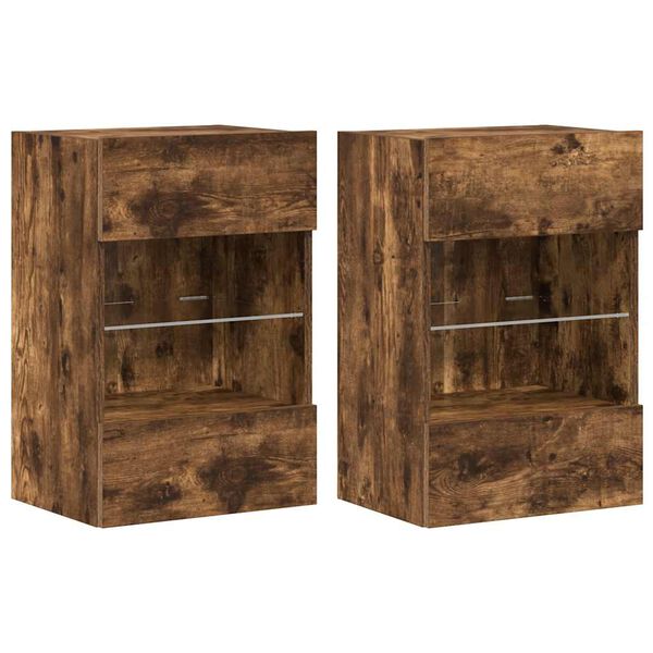 vidaXL Wall Cabinets with LED Lights for TV 2 pcs Smoked Oak 40x30x60.5 cm