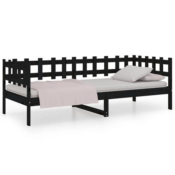 vidaXL Day Bed without Mattress Black 90x200 cm Solid Wood Pine