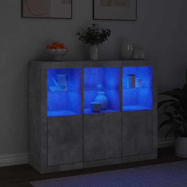 vidaXL Sideboards with LED Lights 3 pcs Concrete Grey Engineered Wood