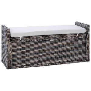 vidaXL Storage Bench with Cushion Black Wash 110 x 40 x 50 cm Rattan