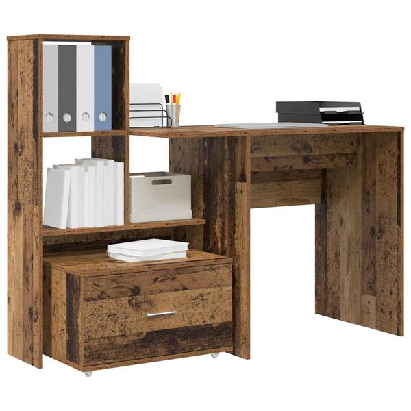 vidaXL Desk with Drawer Old Wood 131.5 x 50 x 106.5 cm Engineered Wood