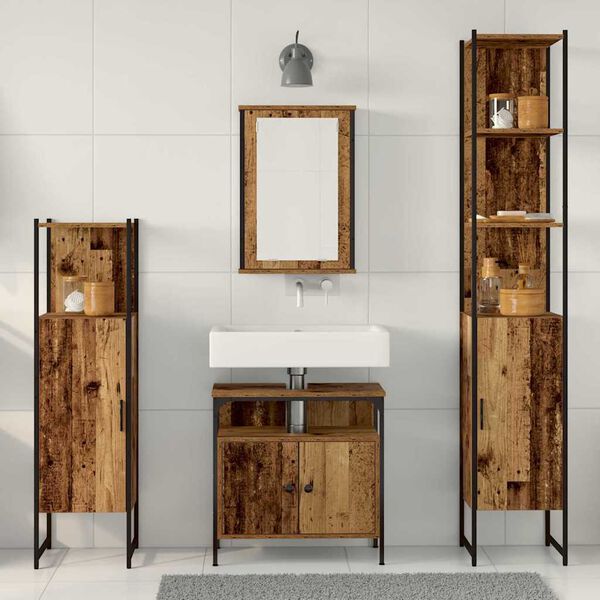 vidaXL Bathroom Furniture Set with Door 4 pcs Old wood Engineered wood