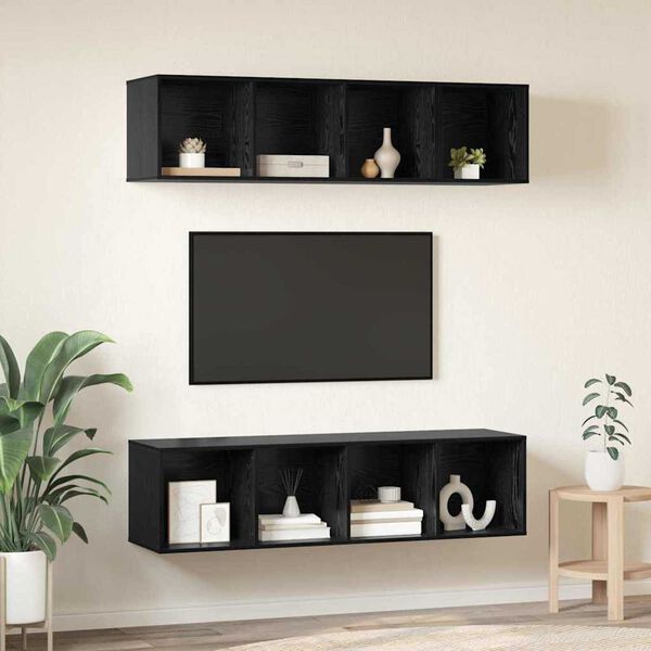 vidaXL TV Cabinet Set Wall-mounted 3 pcs Black Oak Engineered Wood