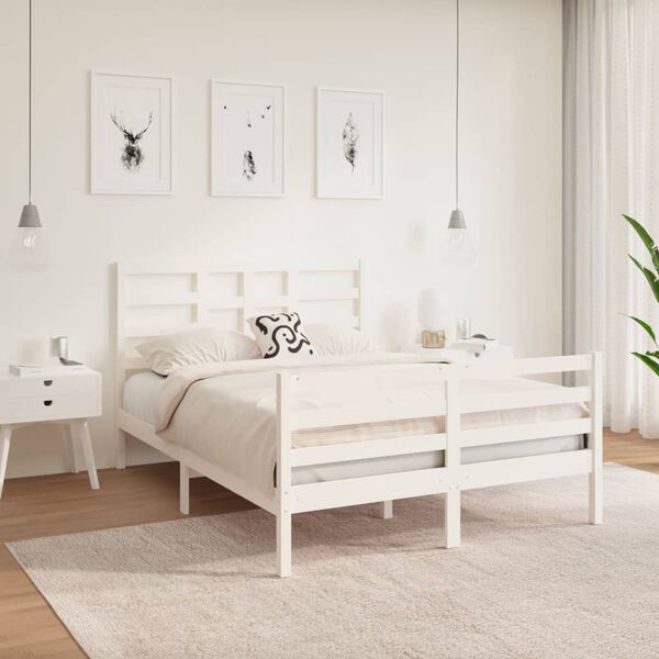 vidaXL Bed Frame without Mattress White Solid Wood 140x190 cm