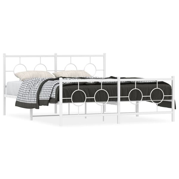 vidaXL Metal Bed Frame without Mattress with Footboard White 150x200cm