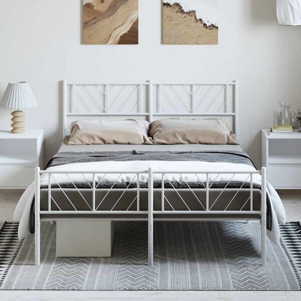 vidaXL Metal Bed Frame without Mattress with Footboard White 135x190cm