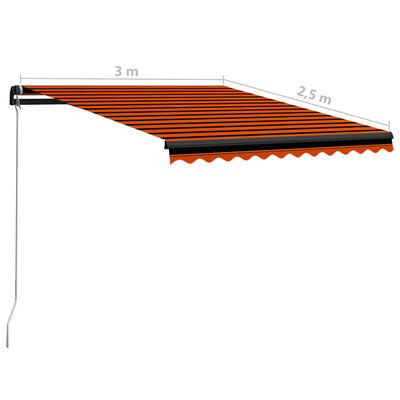 vidaXL Manual Retractable Awning 300x250 cm Orange and Brown