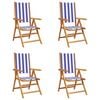 vidaXL Reclining Folding Chairs 4 pcs Blue and White Fabric and Solid Wood