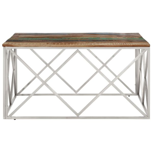 vidaXL Coffee Table Silver Stainless Steel and Solid Reclaimed Wood