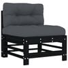 vidaXL Middle Sofa with Cushions Black Solid Wood Pine