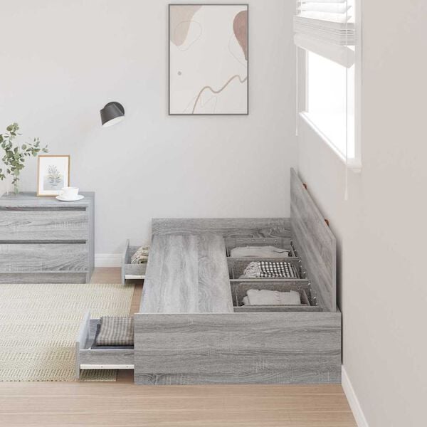 vidaXL Bed Frame with Drawer Grey Sonoma 90 x 200 cm Engineered Wood