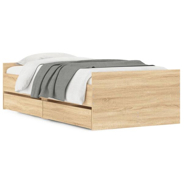 vidaXL Bed Frame without Mattress Sonoma Oak 75x190 cm Small Single Small Single