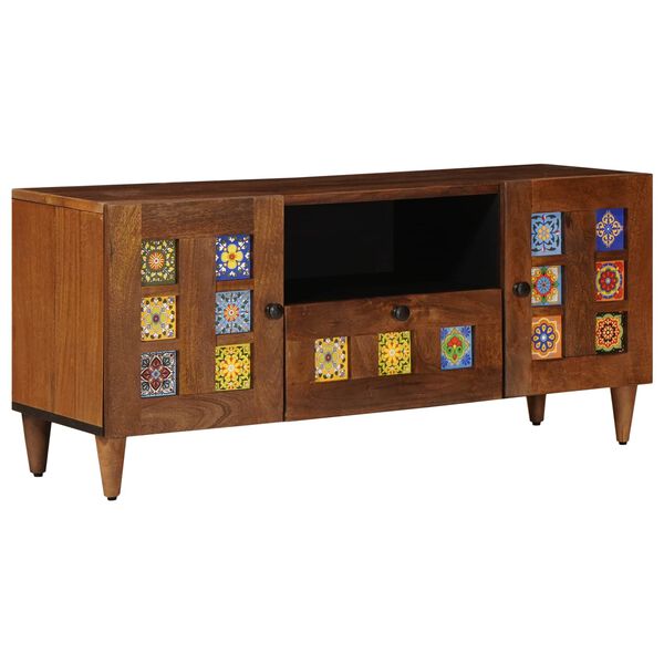 vidaXL TV Cabinet with Drawer Walnut 105 x 33 x 46 cm Solid Mango Wood