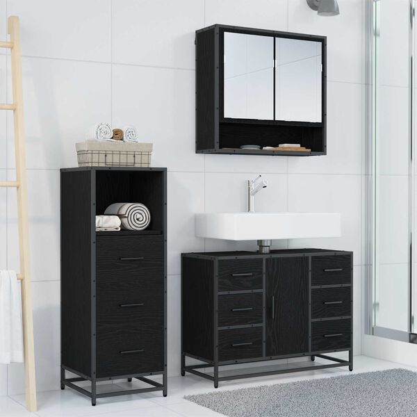 vidaXL Bathroom Furniture Set 3 pcs Black Oak Engineered Wood