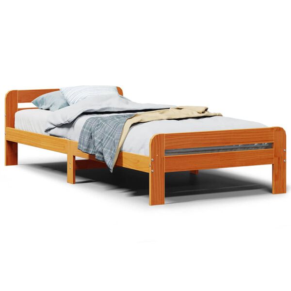 vidaXL Bed Frame without Mattress Wax Brown 75x190 cm Small Single Solid Wood Pine
