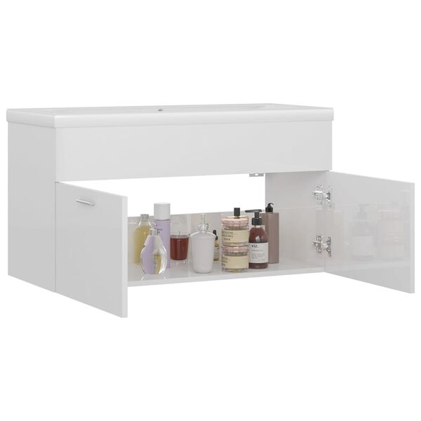 vidaXL Sink Cabinet with Built-in Basin High Gloss White Engineered Wood