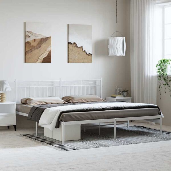 vidaXL Metal Bed Frame without Mattress with Headboard White 183x213cm