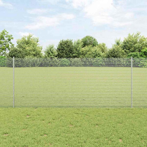 vidaXL Fence with Post Silver 1 x 25 m Steel