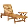 vidaXL Wheeled Sun Lounger with Table Solid Wood Acacia