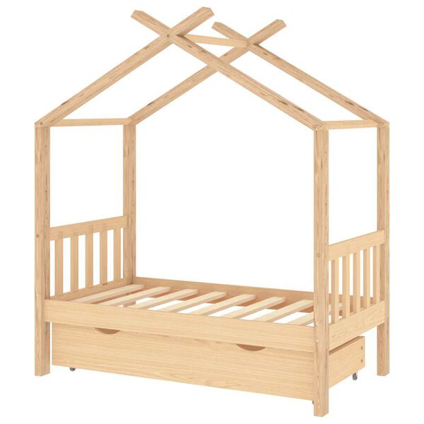 vidaXL Kids Bed Frame with a Drawer Solid Pine Wood 70x140 cm