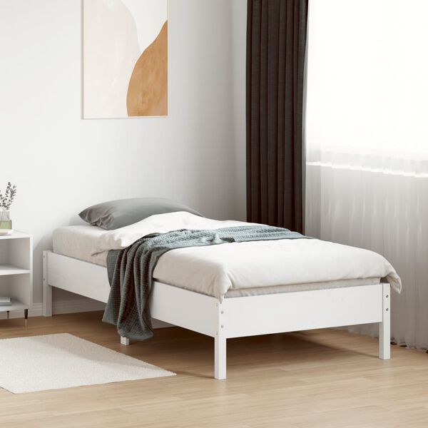 vidaXL Bed Frame without Mattress White 75x190 cm Small Single Solid Wood Pine