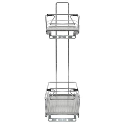 vidaXL 2-Tier Pull-out Kitchen Wire Basket Silver 47x15x54.5 cm
