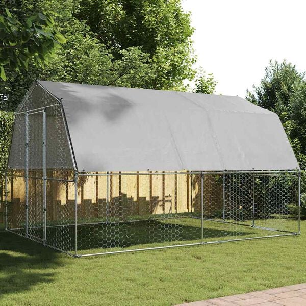 vidaXL Chicken Cage with Roof and Door Silver Galvanised Steel