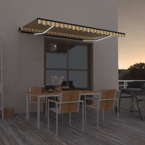 vidaXL Manual Retractable Awning with LED 450x300 cm Yellow and White
