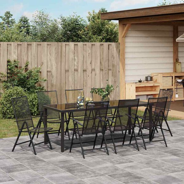 vidaXL Garden Dining Set 9 pcs Anthracite Powder-Coated Steel