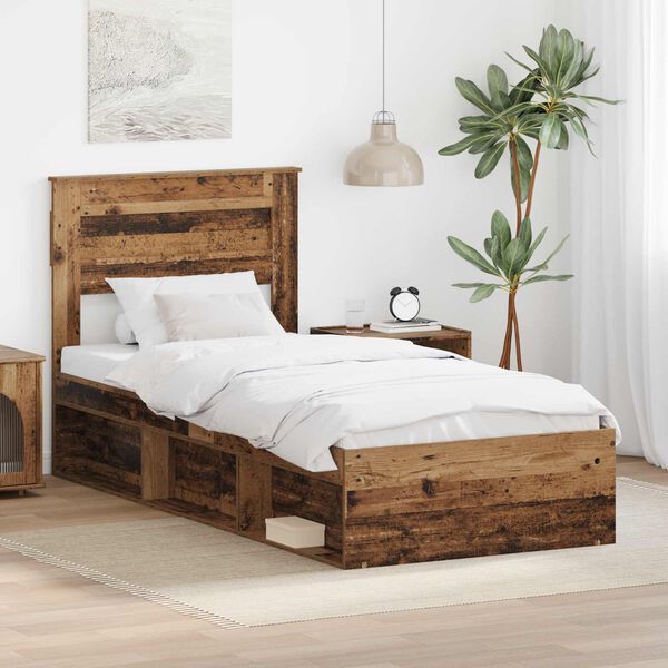 vidaXL Bed Frame with Headboard Old Wood 75 x 190 cm Solid Pine Wood