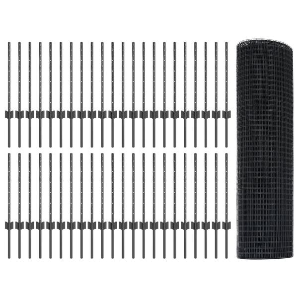 vidaXL Fence with Post Grey 0.5 x 100 m Steel and PVC