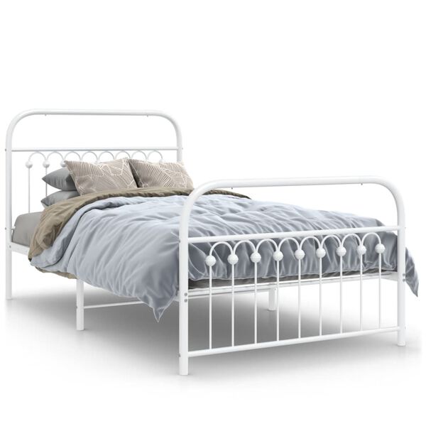 vidaXL Metal Bed Frame without Mattress with Footboard White 100x190cm