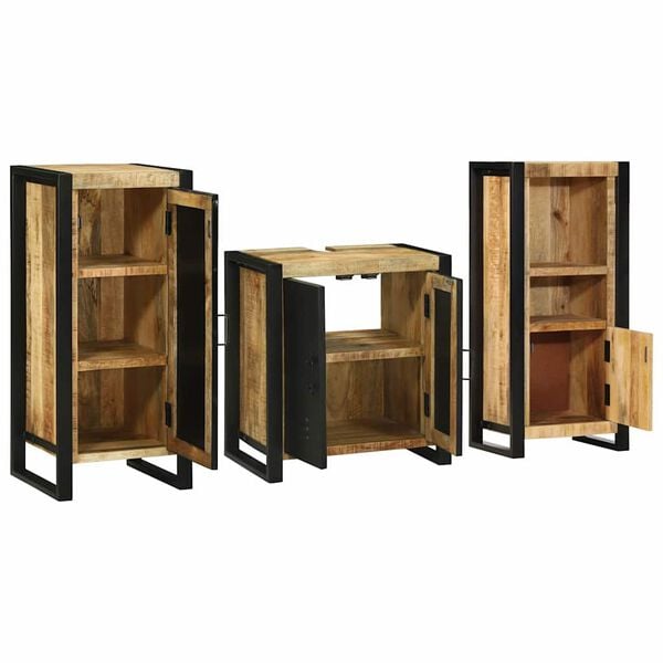 vidaXL Bathroom Furniture Set 3 pcs Brown and Black Solid Mango Wood