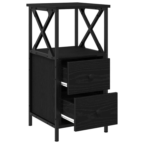 vidaXL Bedside Cabinet with Drawer 2 pcs Black Oak 34 x 35.5 x 70 cm