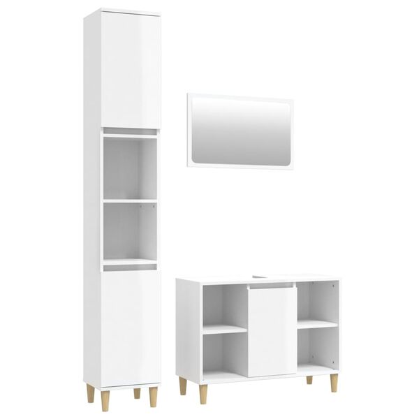 vidaXL 3 Piece Bathroom Furniture Set High Gloss White Engineered Wood