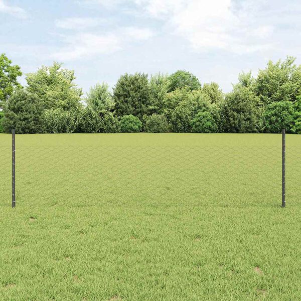 vidaXL Fence with Post Grey 0.5 x 100 m Steel and PVC