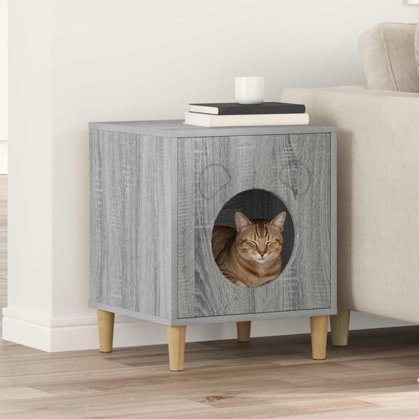 vidaXL Cat House Grey Sonoma 42.5 x 40 x 53 cm Engineered Wood
